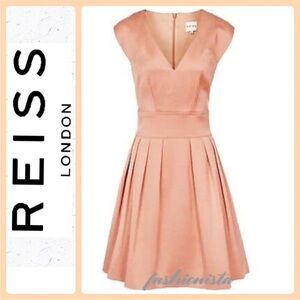 REISS AVRILE APRICOT PEACH FUZZ SLEEVELESS PLEATED BELL SKIRT DRESS SIZE XS